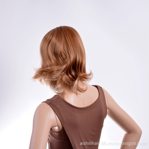 Aishili wholesale synthetic Wigs short hair wigs brown and gold natural wave wig for  America and Europe women